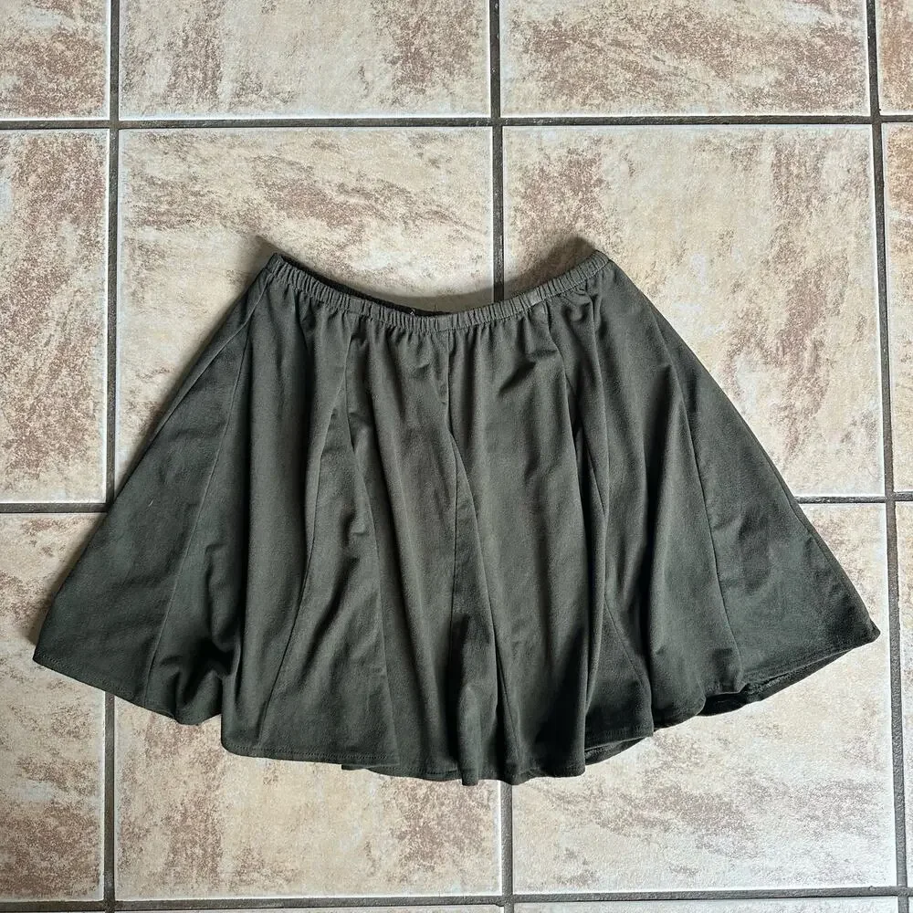 Brandy Melville Army Military Green Elastic Waist Mini Skater Skirt One‎ Size